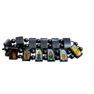 Stretchy Religious Catholic Christian Bracelet Beads Images Mary Jesus Judas